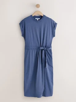 Washed Blue Jersey Sarong Tie T-Shirt Dress