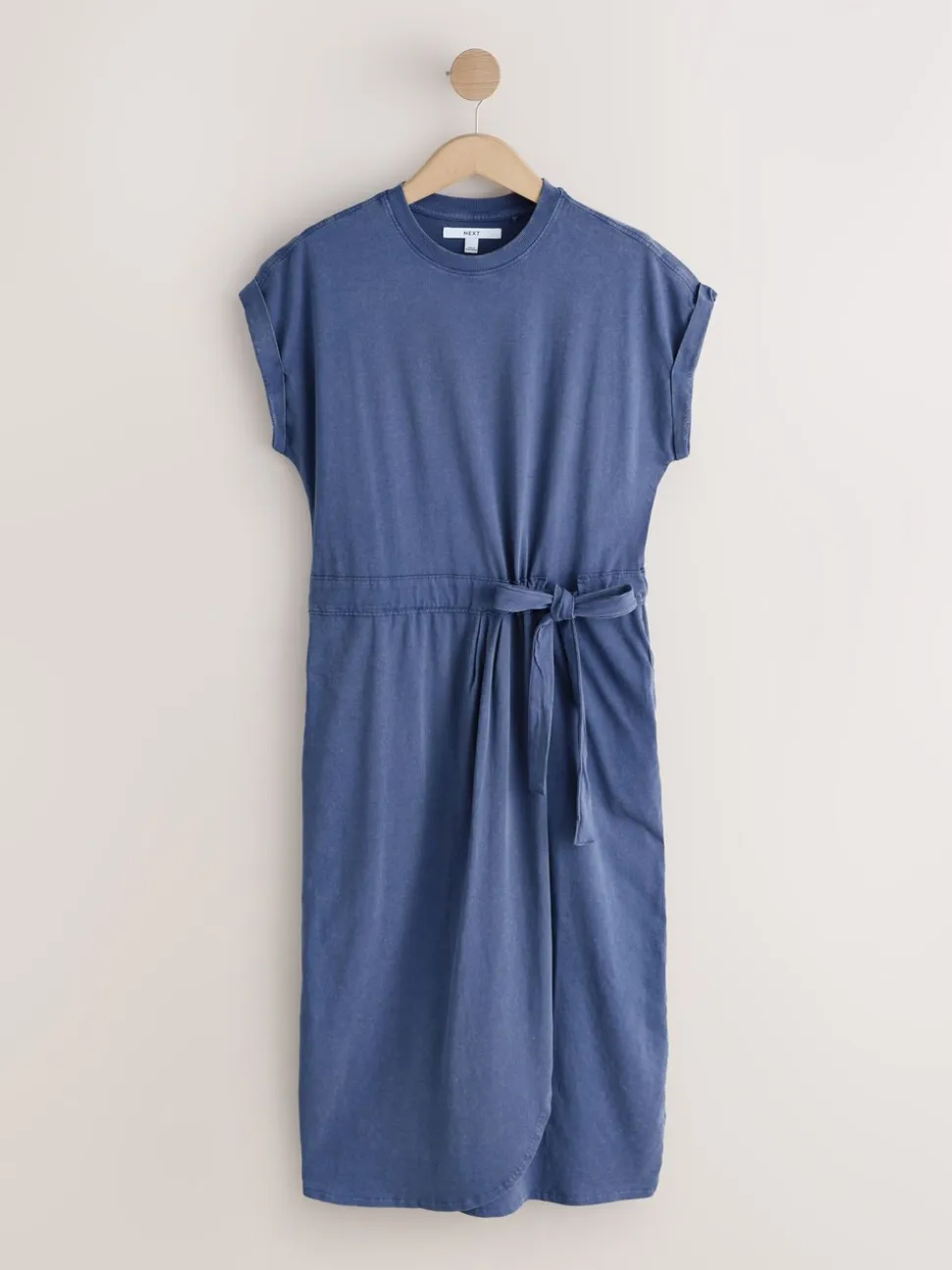 Washed Blue Jersey Sarong Tie T-Shirt Dress