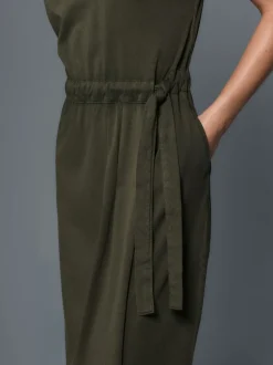 Washed Khaki Green Jersey Sarong Tie T-Shirt Dress
