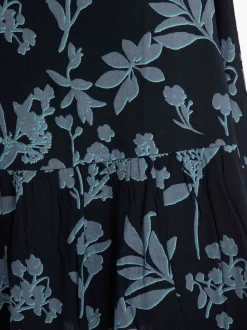 Weird Fish Blue Minnerve Tiered Printed Midi Skirt