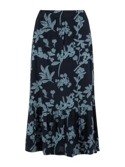 Weird Fish Blue Minnerve Tiered Printed Midi Skirt