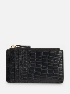 Whistles Black Croc Zip Top Card Holder Purse