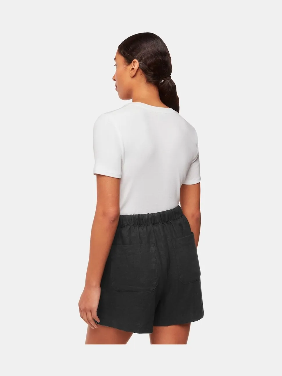 Whistles Black Linen Elasticated Shorts