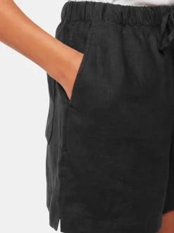 Whistles Black Linen Elasticated Shorts