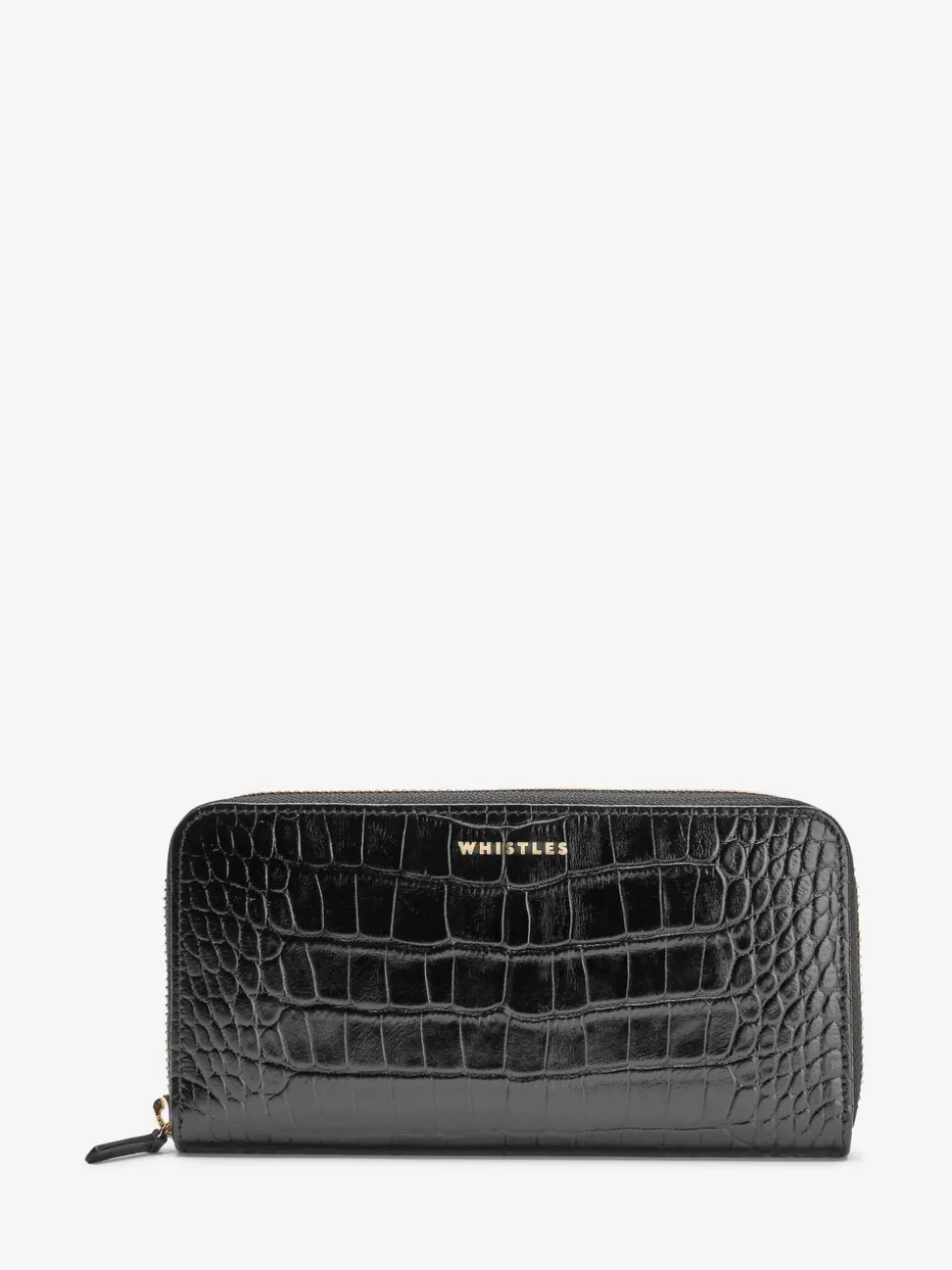 Whistles Black Long Shiny Croc Effect Purse