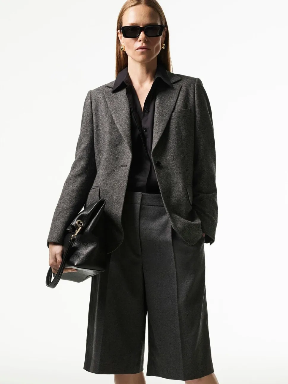 Whistles Grey Herringbone Wool Blend Blazer