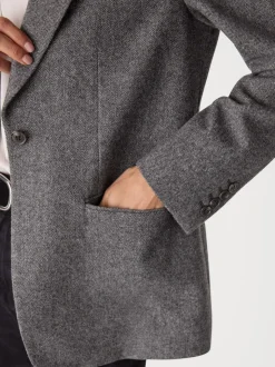 Whistles Grey Herringbone Wool Blend Blazer