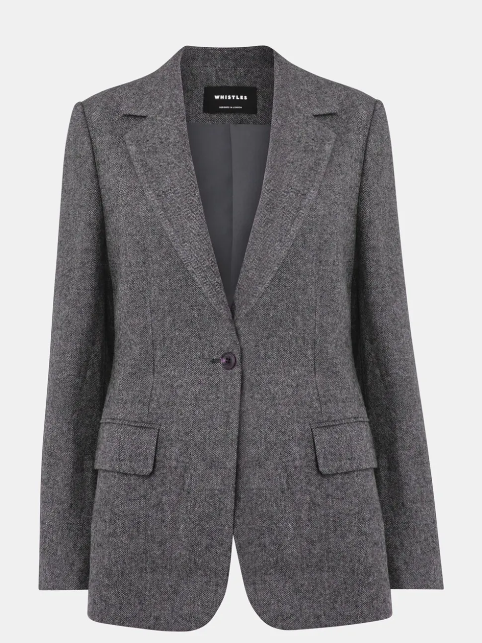 Whistles Grey Herringbone Wool Blend Blazer