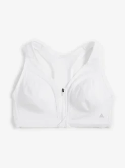 White B-GG Active Sports High Impact Dry Tech Zip Front Bra