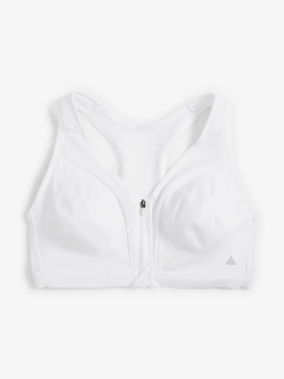 White B-GG Active Sports High Impact Dry Tech Zip Front Bra