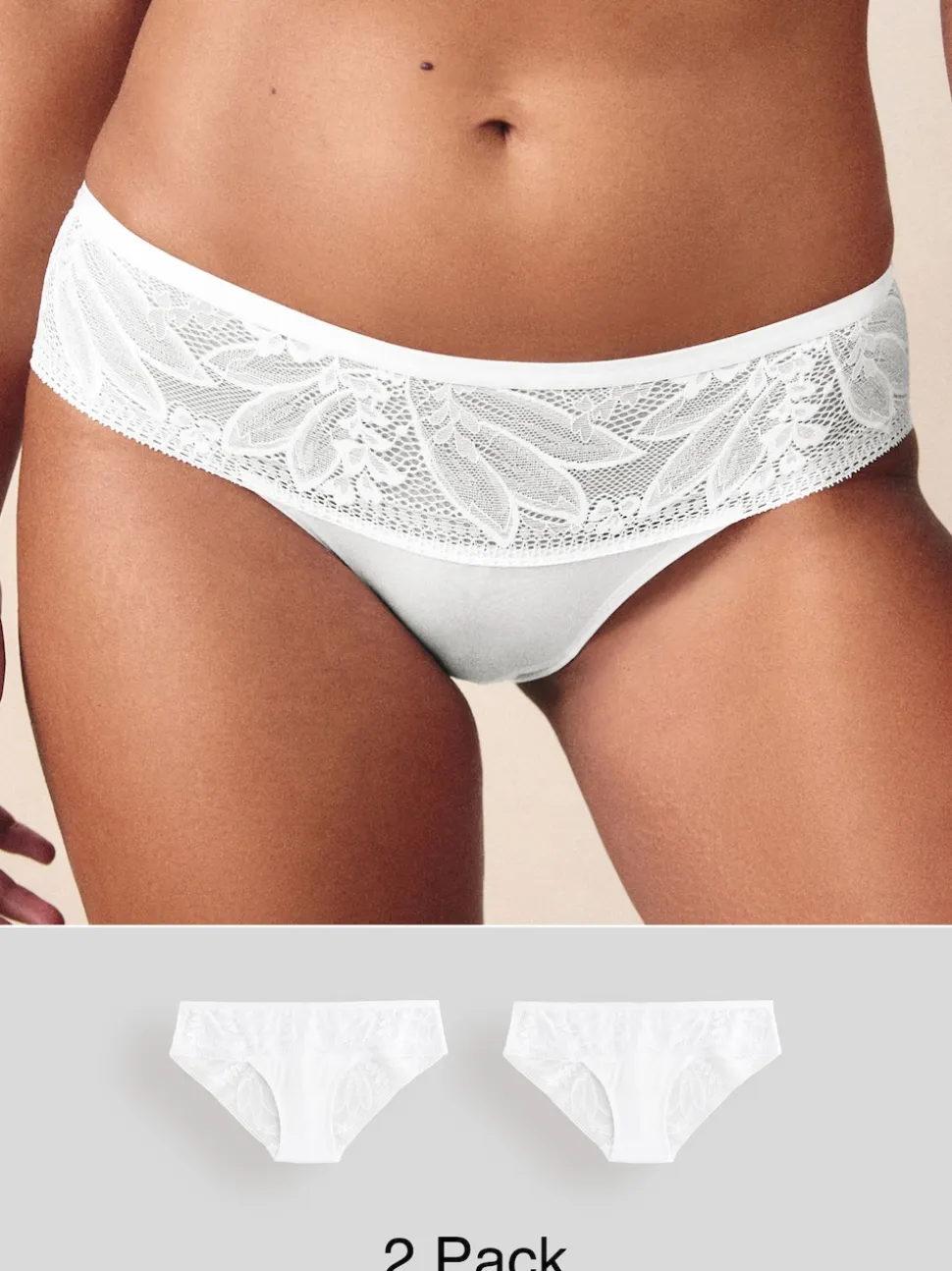 White Brazilian Lace & Microfibre Knickers 2 Pack