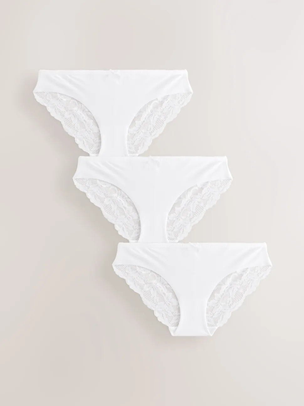 White Brazilian No VPL Lace Back Briefs 3 Pack