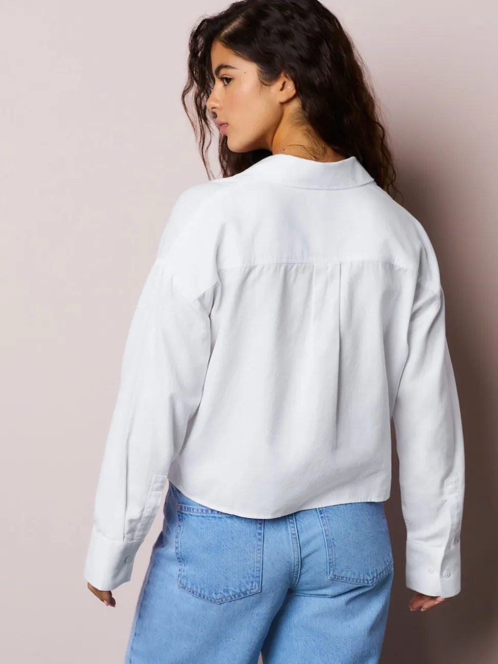 White Casual Long Sleeve Cropped Shirt