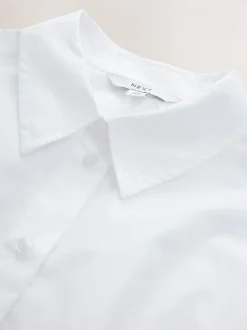 White Cinched Waist Fitted Shirt