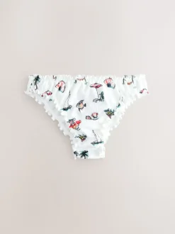 White Conversational Broderie Brazilian High Leg Bikini Bottoms