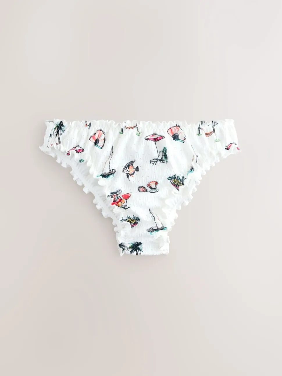 White Conversational Broderie Brazilian High Leg Bikini Bottoms