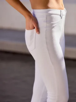 White Cropped Denim Jersey Leggings