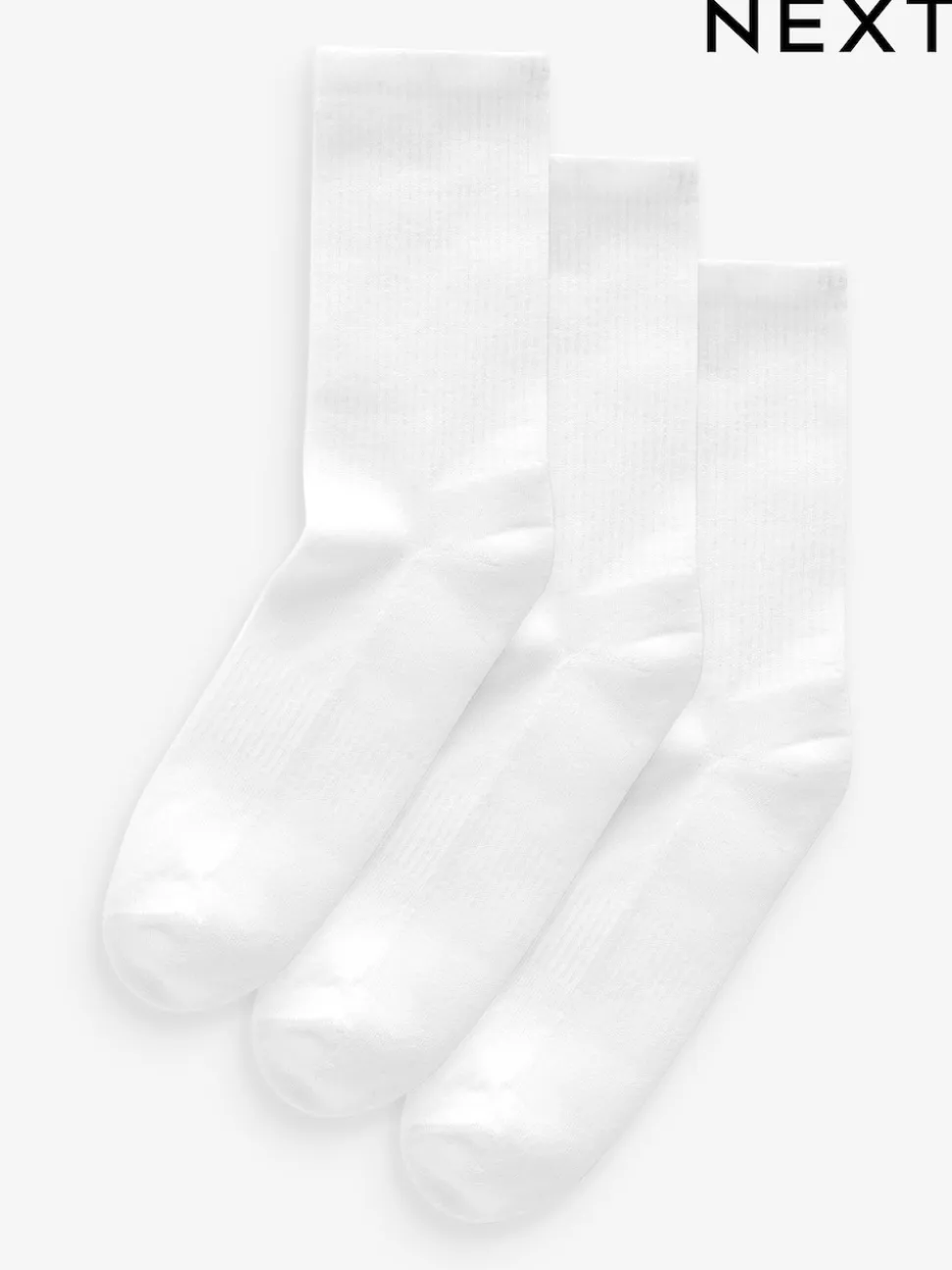 White Cushion Sole Ribbed Sport Ankle Socks 3 Pack With Arch Support