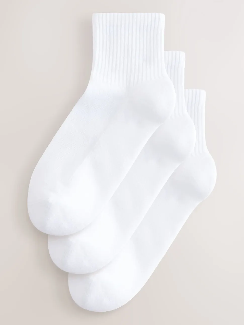 White Cushion Sole Ribbed Sport Cropped Ankle Socks 3 Pack With Arch Support