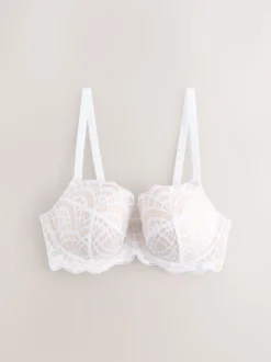 White DD+ Pad Balcony Lace Bra