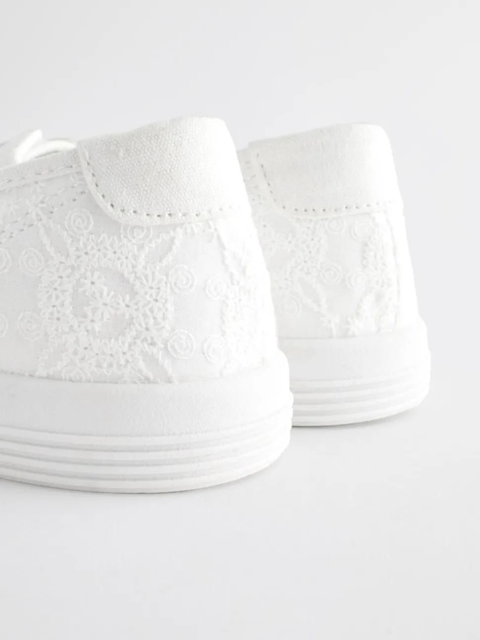 White Embroidered Laceless Canvas Slip On Trainers
