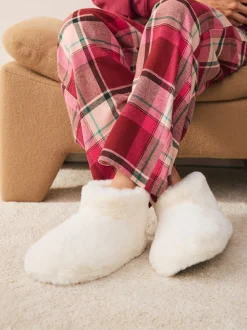 White Faux Fur Boot Slippers