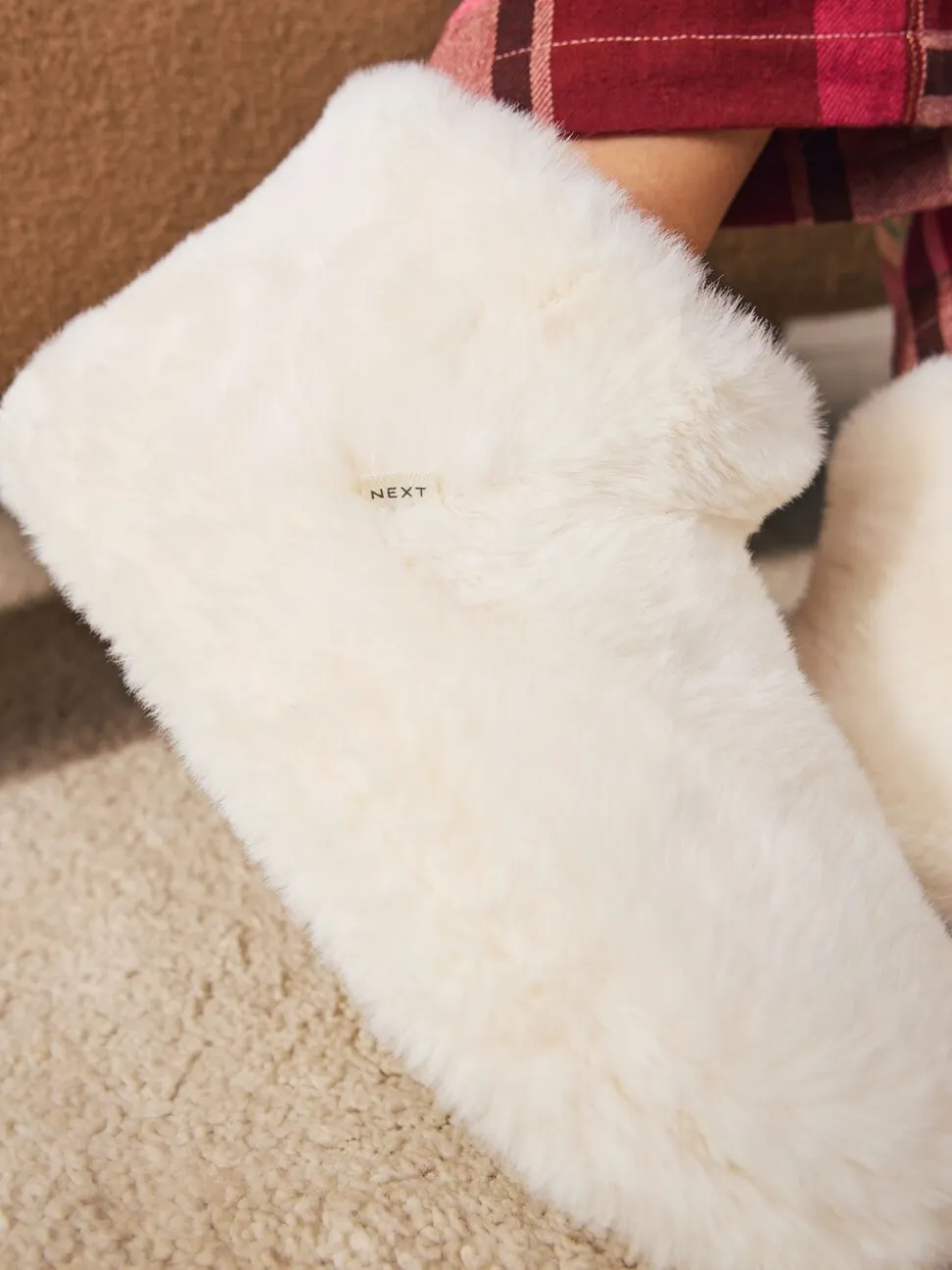White Faux Fur Boot Slippers