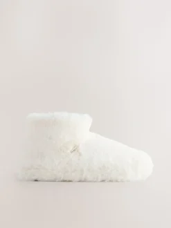 White Faux Fur Boot Slippers