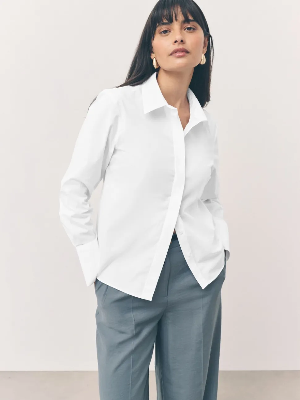 White Fitted Stretch Essential Long Sleeve Shirts 2 Pack