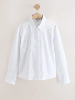 White Fitted Stretch Essential Long Sleeve Shirts 2 Pack