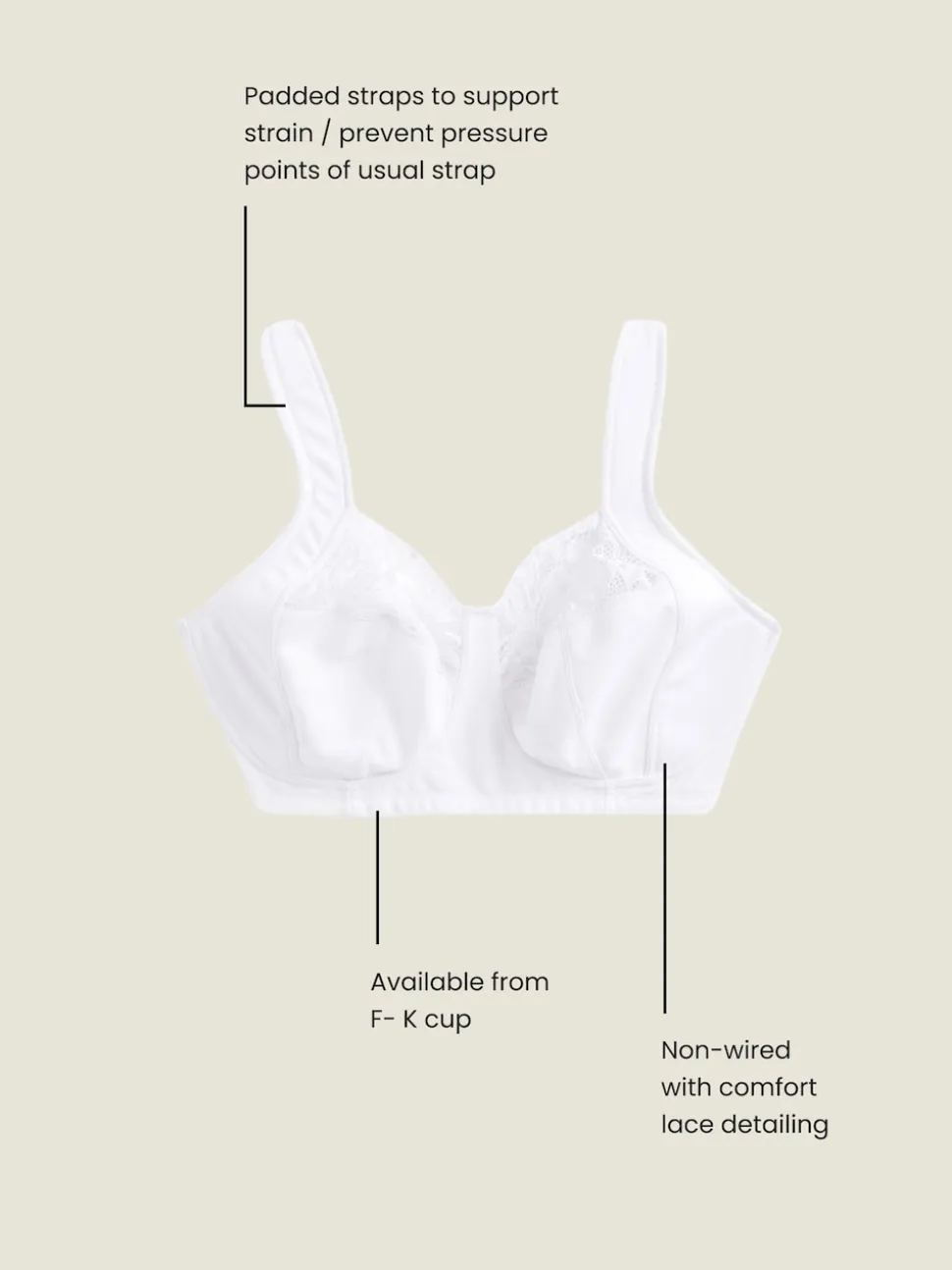 White F-K Ultimate Comfort Cup Padded Strap Non Pad Non Wired Bra with Side Support