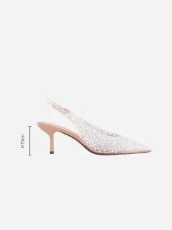 White Forever Comfort® Point Toe Vinyl Jewel Detail Sling Back Heels