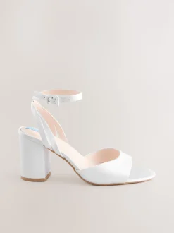 White Forever Comfort® Wedding Round Toe Block Heel Bridal Sandals