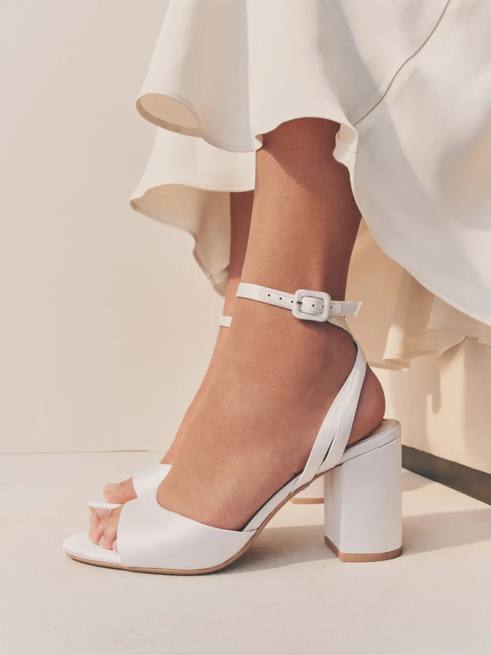 White Forever Comfort® Wedding Round Toe Block Heel Bridal Sandals