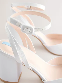 White Forever Comfort® Wedding Round Toe Block Heel Bridal Sandals