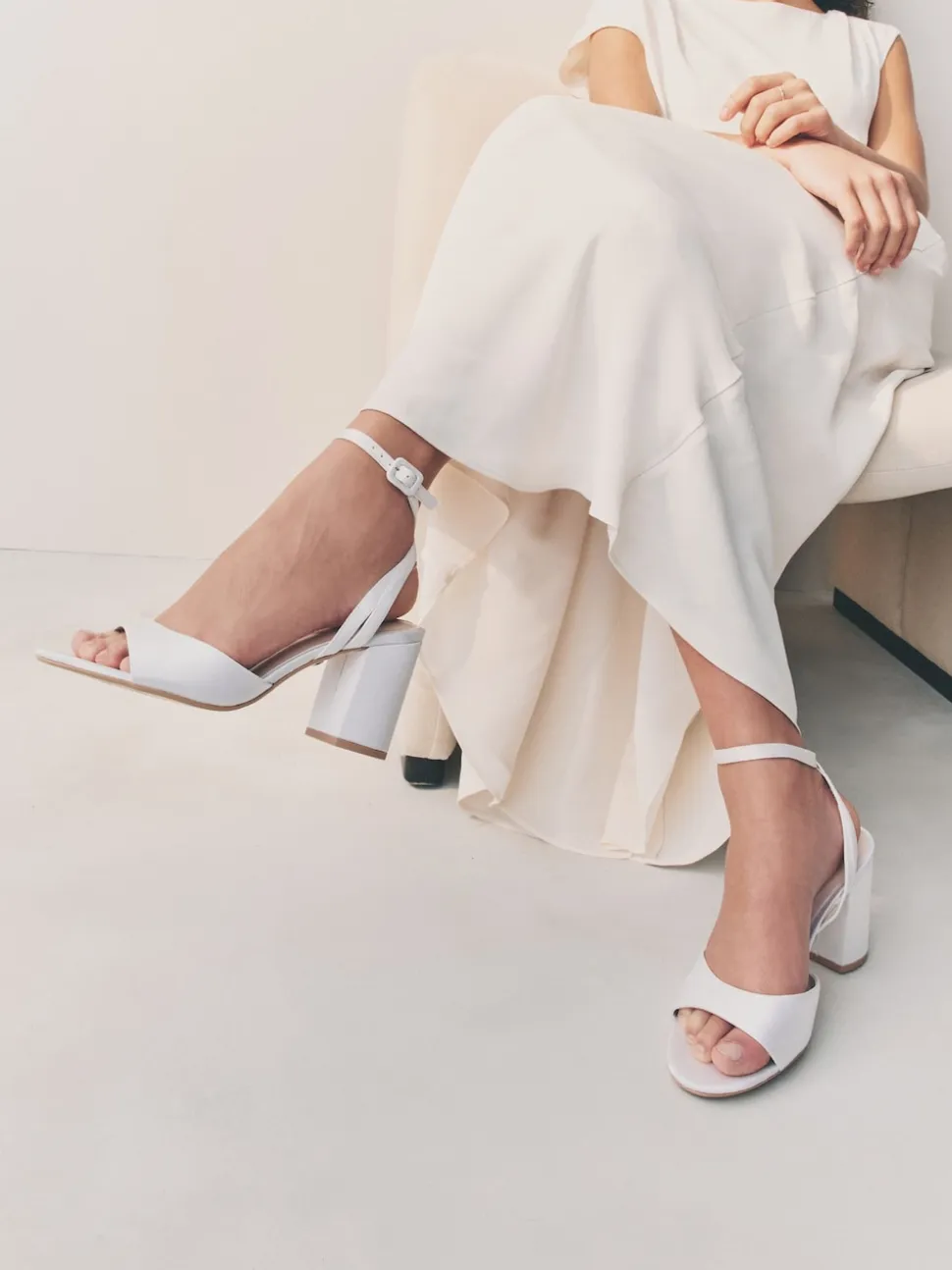 White Forever Comfort® Wedding Round Toe Block Heel Bridal Sandals