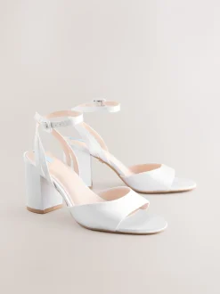 White Forever Comfort® Wedding Round Toe Block Heel Bridal Sandals