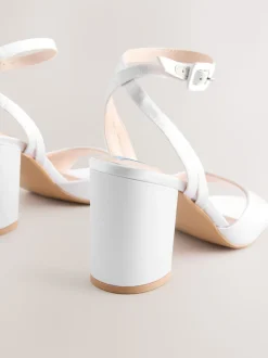 White Forever Comfort® Wedding Round Toe Block Heel Bridal Sandals