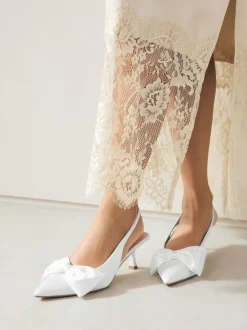 White Forever Comfort® Wedding Satin Bow Pointed Toe Slingback Heels
