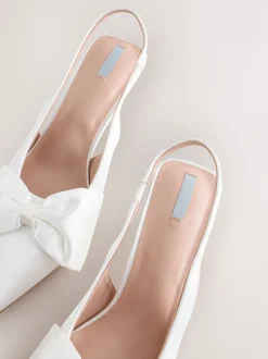 White Forever Comfort® Wedding Satin Bow Pointed Toe Slingback Heels