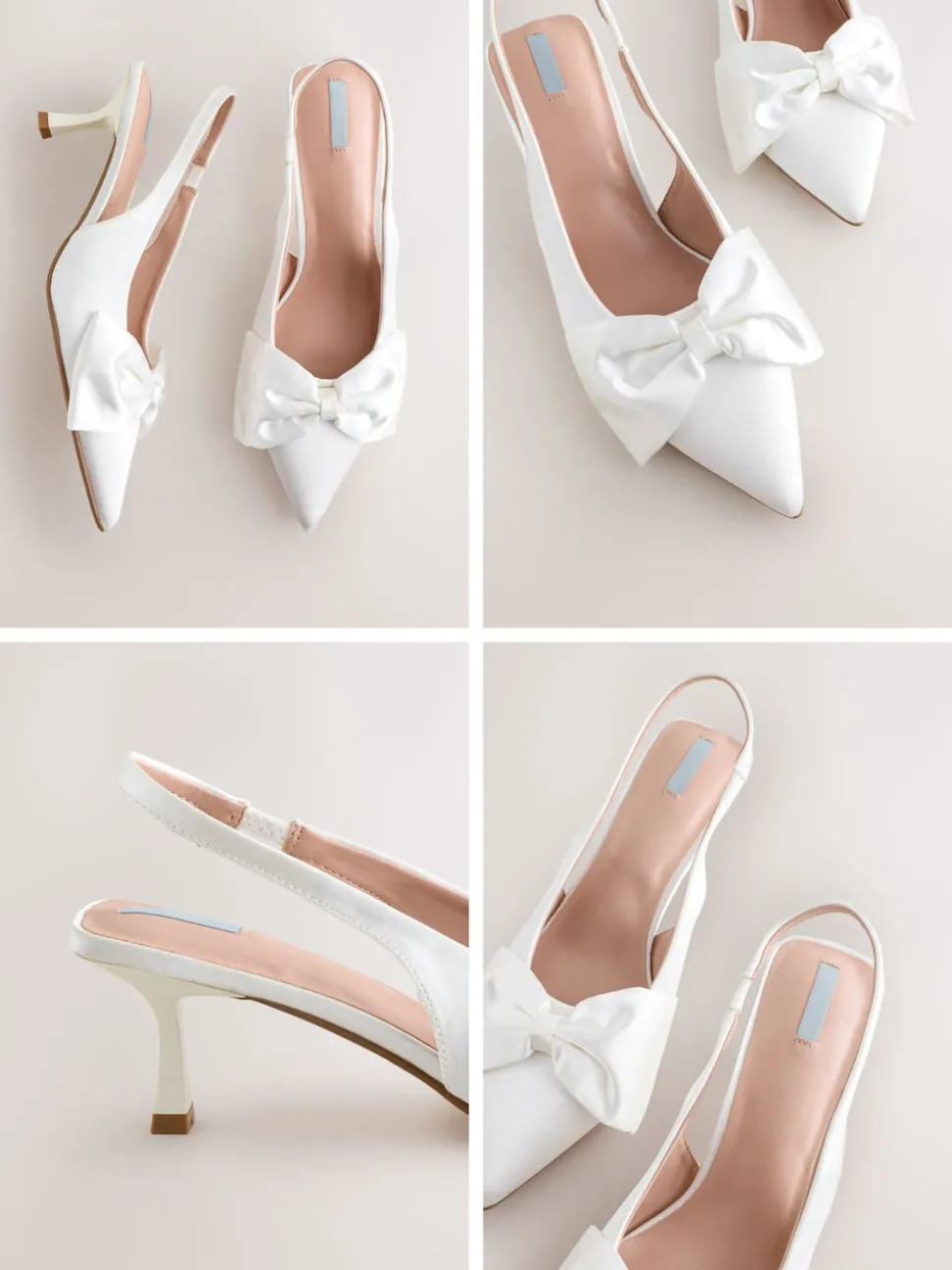 White Forever Comfort® Wedding Satin Bow Pointed Toe Slingback Heels