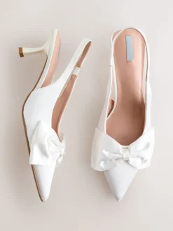 White Forever Comfort® Wedding Satin Bow Pointed Toe Slingback Heels