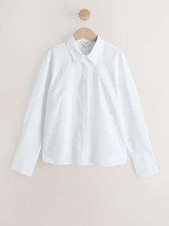 White Fuller Bust Fitted Stretch Essential Long Sleeve Shirt