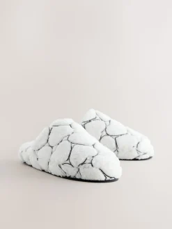 White Heart Borg Mule Slippers