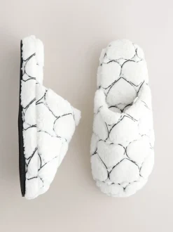 White Heart Borg Mule Slippers