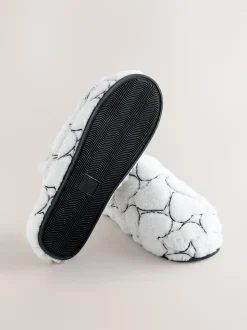 White Heart Borg Mule Slippers