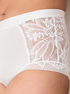White High Rise Lace And Microfibre Knickers
