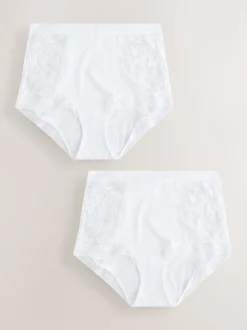 White High Waist Lace & Microfibre Knickers 2 Pack