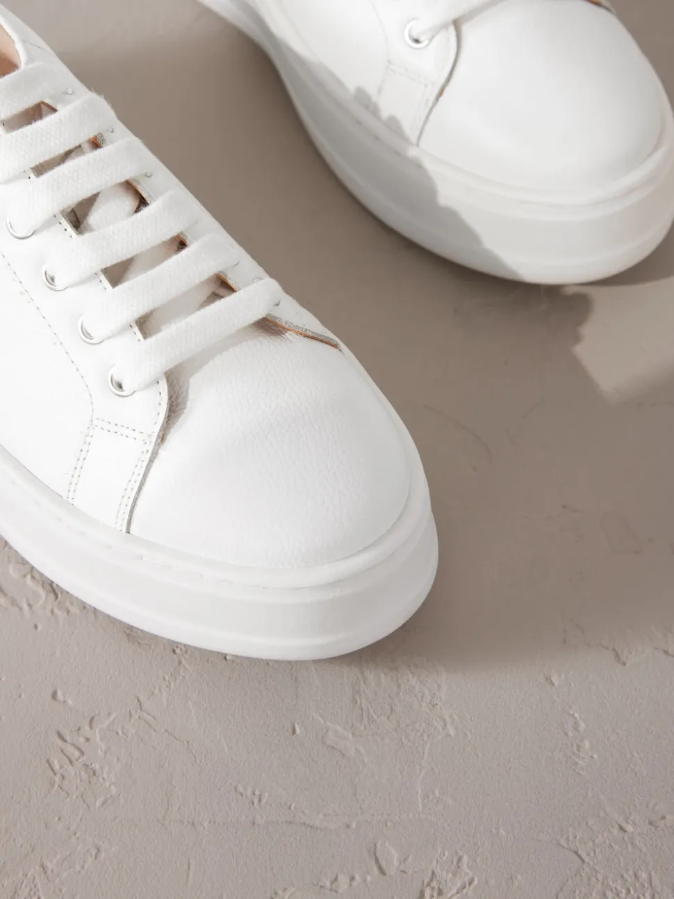 White Lace Up Signature Premium Leather Chunky Wedge Lace-Up Trainers
