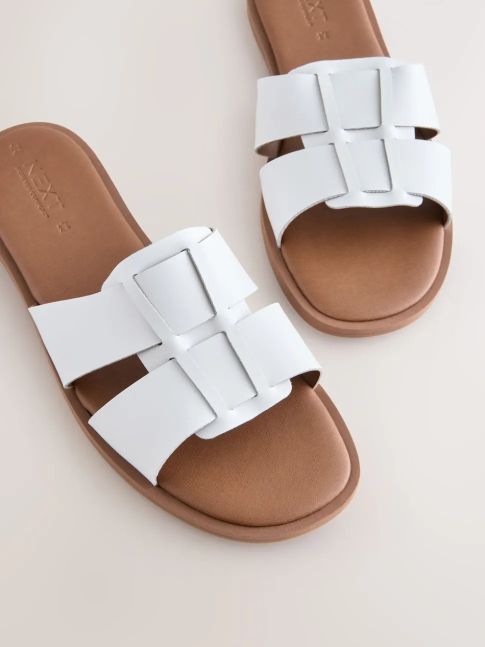 White Leather Standard/Wide Fit Slot Mule Sandals